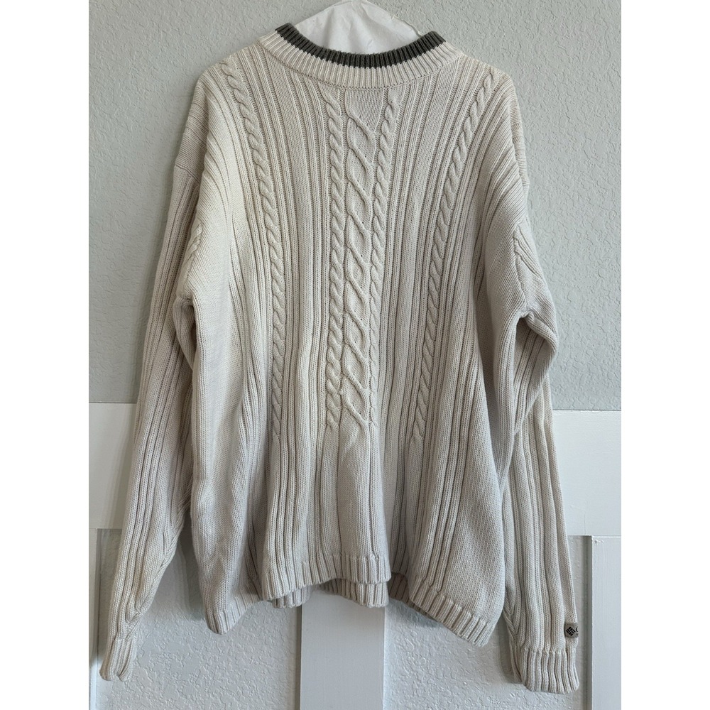 Vtg Columbia Crewneck Sweater Chunky Cable Knit Pullover Med Cream